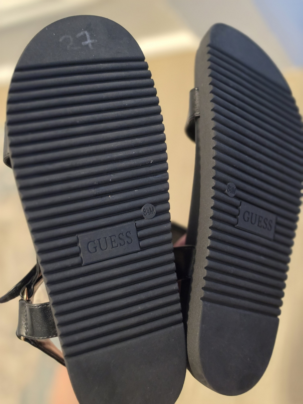 GUESS Black Leather Strap Sandals - Picture 2 of 2